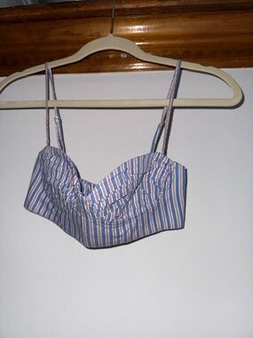 Zara Blue, White and Red Striped Bustier Bra Top